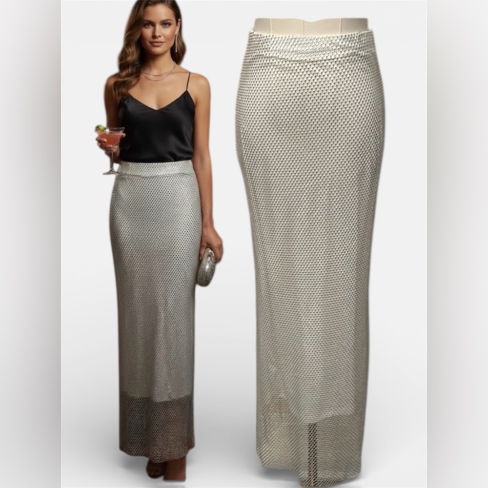WAYF White Rhinestone-Mesh Layered Midi skirt size extra small